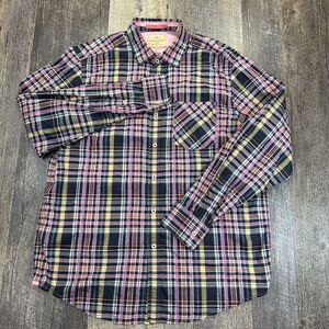 Tommy Bahama Jeans Button Up Shirt Mens L Long‎ Sleeve 100% Cotton Pink Plaid